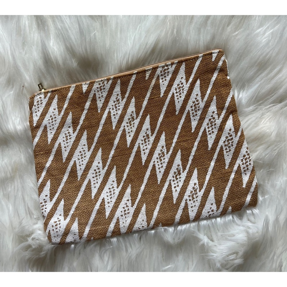 Hawaiian Jute Pouch Zipper Pouch White Print
